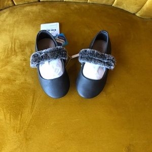 ZARA dark grey fur strap flats